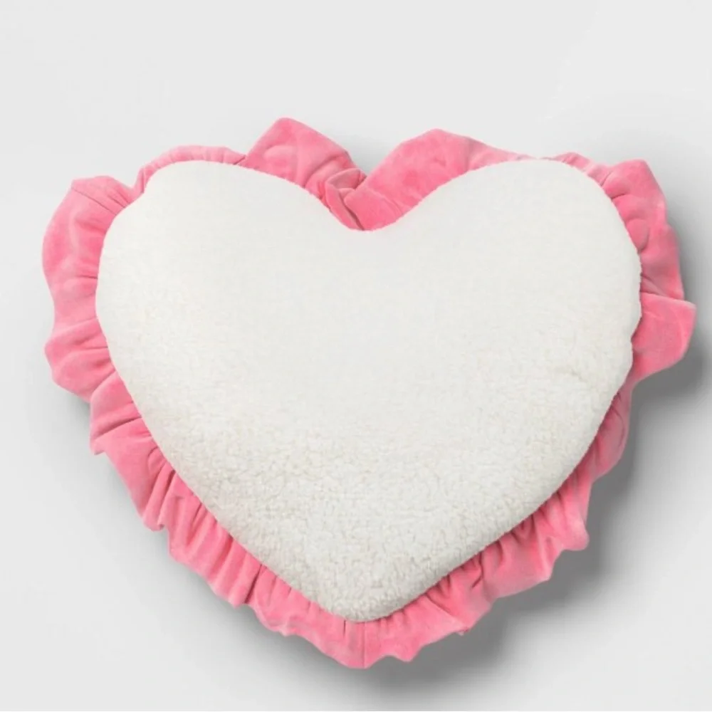 Oversized Heart Velvet Pillow with Faux Shearling Reverse Pink/Ivory - Threshold